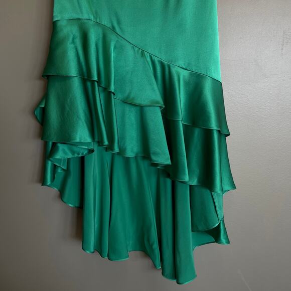 CINQ A SEPT Colina Satin One Shoulder Asymmetric Ruffle Dress Green Size 2 Chic - Picture 8 of 16